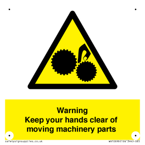 Warning - Keep your hands clear of moving machinery parts
